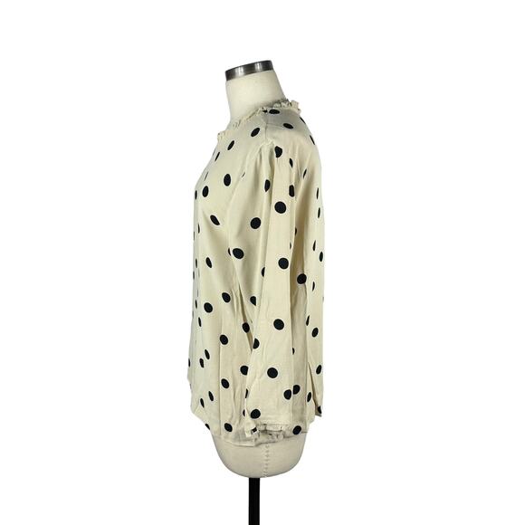 KATE SPADE Deco Dot Cream Black Polka Dot Crepe Blouse Women's 10 Preppy Chic - Picture 2 of 6